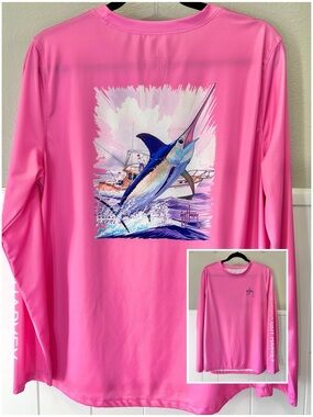 NWOT GUY HARVEY Women’s Hot Pink Fishing Long Sleeve Stretch Rash Guard Shirt XL